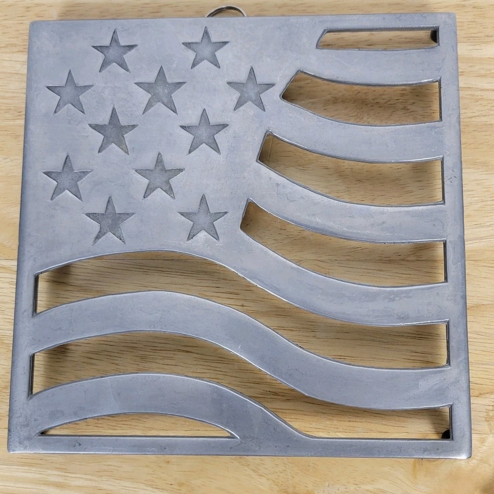 Vintage Copco American Flag Cast Aluminum Trivet 7x7 Mid Century‎ Modern USA 70s